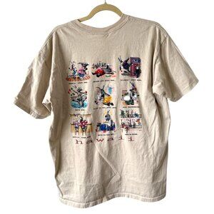 The Duck Company Graphic T-Shirt Hawaii Donkey Party Beige Cotton Unisex Size L
